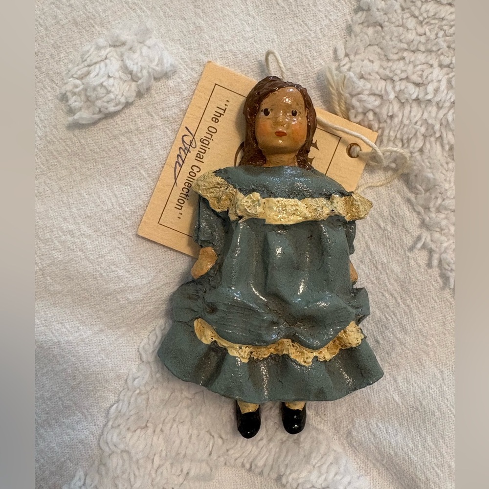 Vintage 1981 Sandy Spillman Hand Painted Holiday Doll Ornament in Blue (Bree)